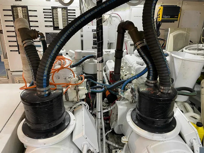  Yacht Photos Pics Engine room of a 1965 Burger 78' Cockpit Flybridge Motor Yacht.