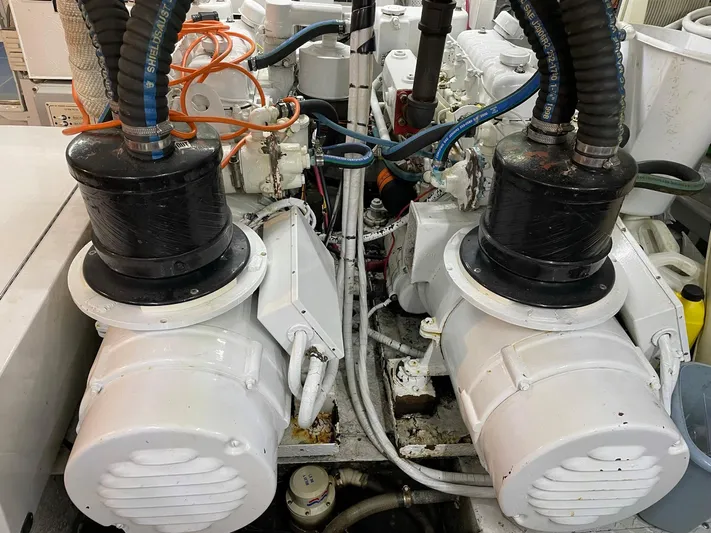  Yacht Photos Pics Engine room of a 1965 Burger 78' Cockpit Flybridge Motor Yacht.