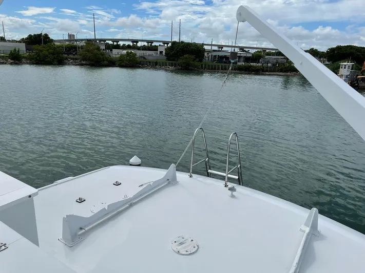  Yacht Photos Pics View from the 1965 Burger 78' Cockpit Flybridge Motor Yacht overlooking calm waters.