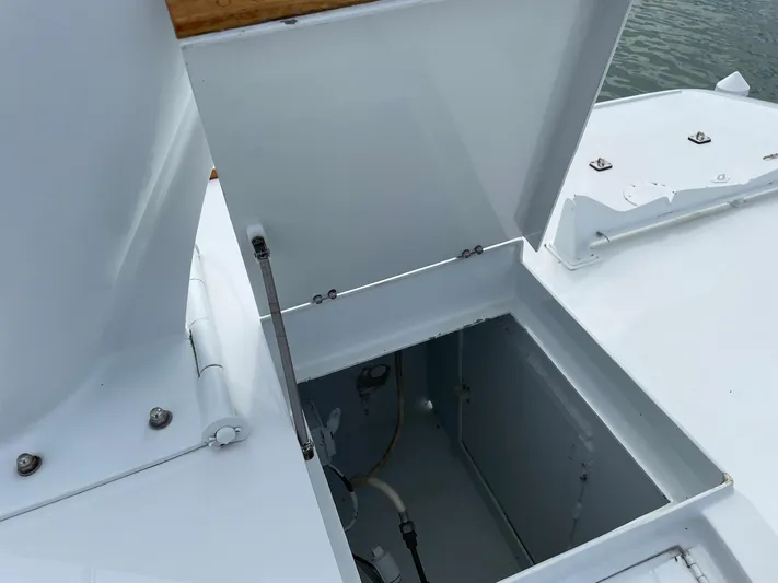  Yacht Photos Pics Open hatch on 1965 Burger 78' Cockpit Flybridge Motor Yacht deck.