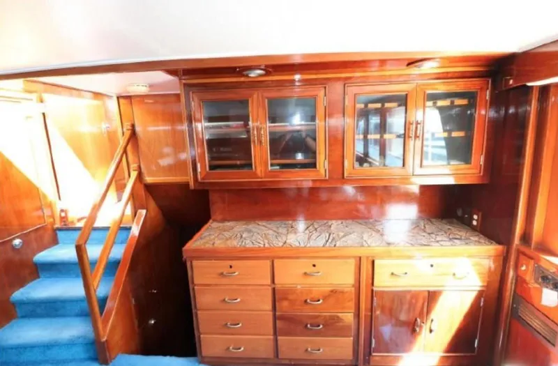 Yacht Photos Pics Luxurious wood interior of 1965 Burger 78' Cockpit Flybridge Motor Yacht.