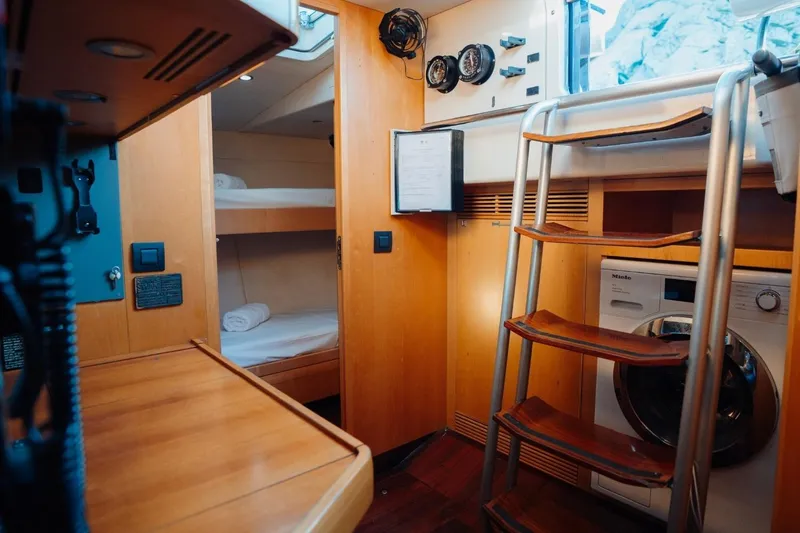 Valkyrie Yacht Photos Pics Interior of 2007 Nautor Swan 78 Custom yacht with bunk beds and washing machine.