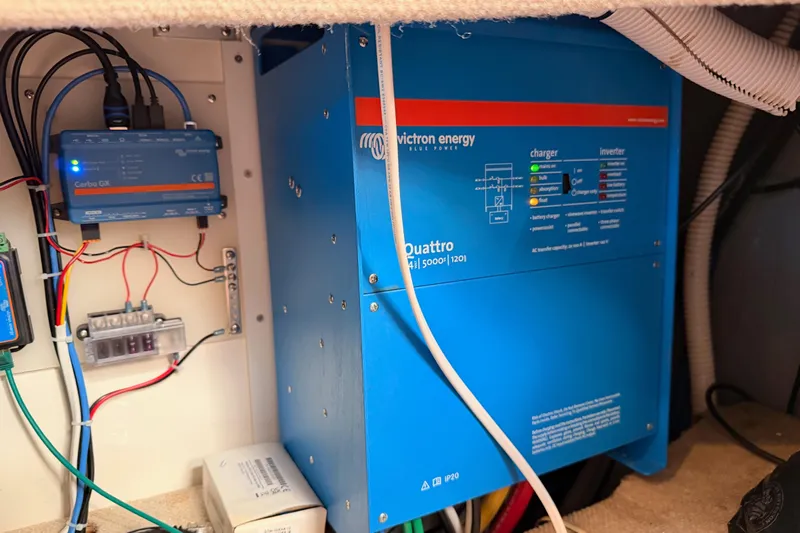 Island Time Yacht Photos Pics Electrical system in a 1998 Sea Ray 420 Aft Cabin with Victron Energy components.