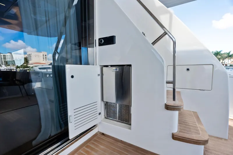 Alter Ego Yacht Photos Pics Staircase and mini-fridge on 2018 Ferretti Yachts 850 Motoryacht deck.