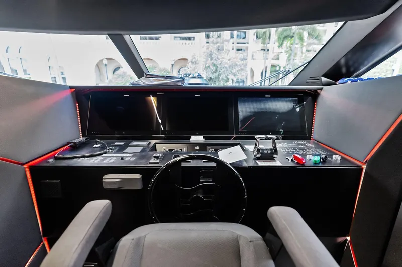 Alter Ego Yacht Photos Pics Cockpit of 2018 Ferretti Yachts 850 Motoryacht with modern controls and displays.
