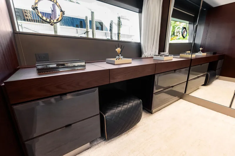 Alter Ego Yacht Photos Pics Luxurious interior of 2018 Ferretti Yachts 850 Motoryacht with elegant cabinetry and decor.