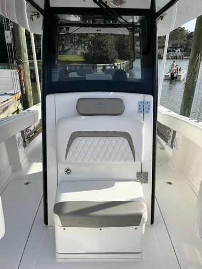  Yacht Photos Pics Interior of 2023 World Cat 280 CC-X boat at dock.