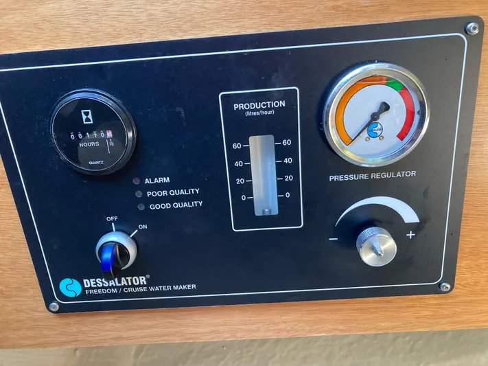 Kaya Yacht Photos Pics Control panel of Dessalator water maker on 2021 Lagoon 42 yacht.