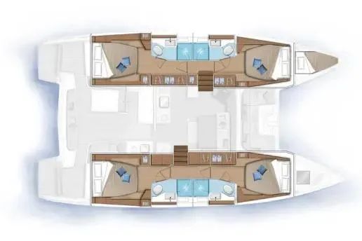 Artemis Yacht Photos Pics 2023 Lagoon 46 catamaran floor plan with spacious cabins and modern layout.