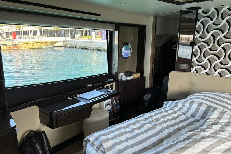  Yacht Photos Pics Luxurious interior of 2024 Absolute 60 Fly yacht with waterfront view.