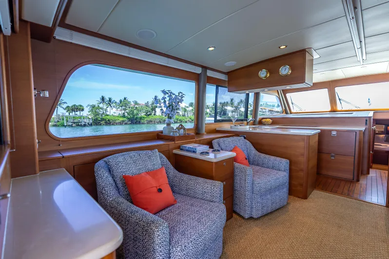 Tonic Yacht Photos Pics Luxurious interior of 2018 Grand Banks GB60 yacht with scenic window view.