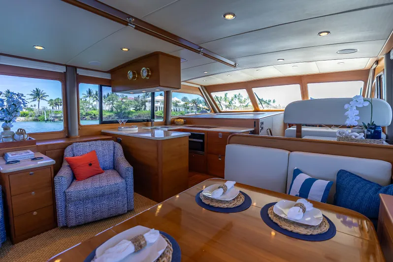 Tonic Yacht Photos Pics Luxurious 2018 Grand Banks GB60 yacht interior with elegant seating and dining area.
