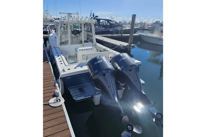  Yacht Photos Pics 2021 Steiger Craft 31 Miami boat with dual 300 horsepower engines docked at marina.