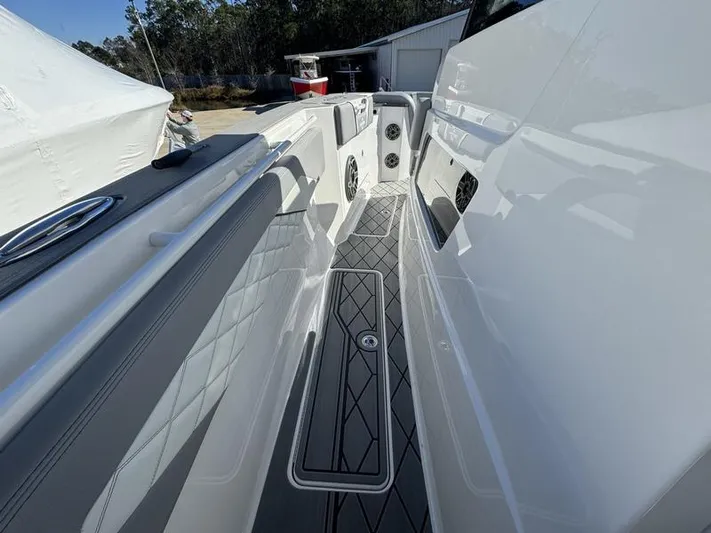  Yacht Photos Pics 2024 Fountain 38 SCX boat interior with sleek design and modern features.