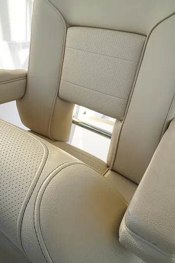 Lady Ann Name Reserved Yacht Photos Pics Luxurious beige seating on 2018 Pursuit OS 355 Offshore boat.