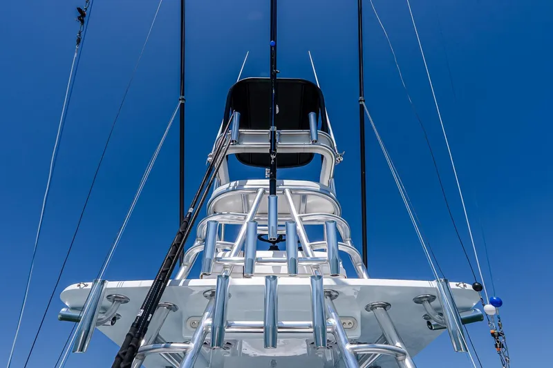 Fear N Money Yacht Photos Pics Tower view of 2019 Concept 392 ProFish boat against clear blue sky.