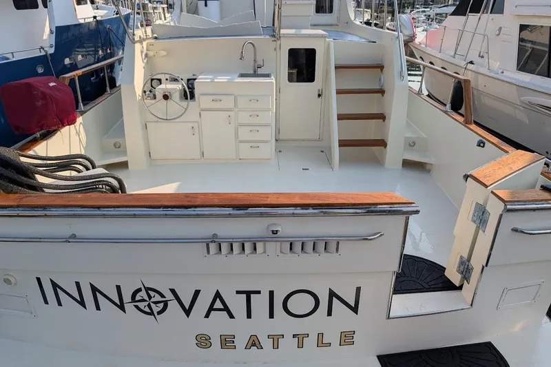 Innovation Yacht Photos Pics 1978 Tollycraft 54 Custom Cockpit Motor Yacht, "Innovation" docked in Seattle marina.
