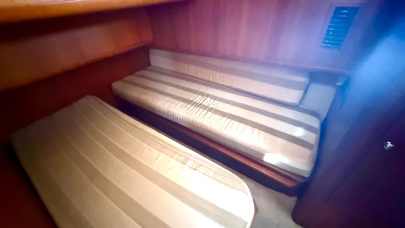 Sabiha Yacht Photos Pics Interior of 2004 Mainship 400 Trawler with two beds.