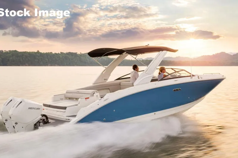 Frisky Yacht Photos Pics 2018 Sea Ray SDX 290 Outboard cruising on a lake at sunset.