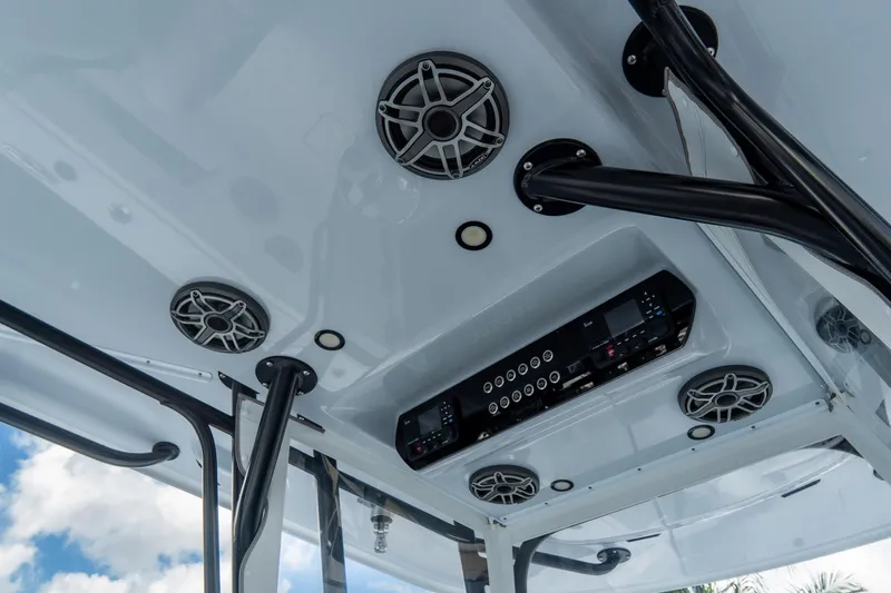  Yacht Photos Pics 2024 Freeman 38 boat interior with speakers and control panel, showcasing modern design.