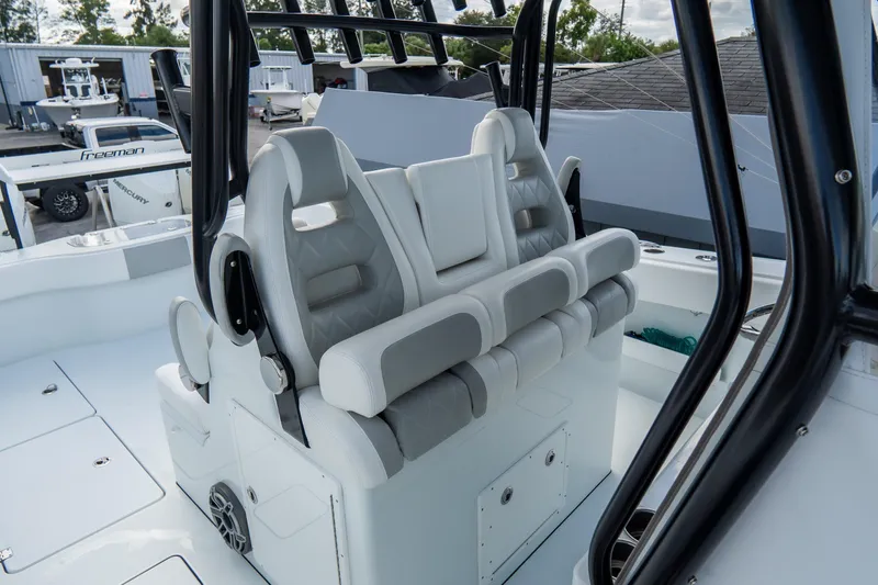  Yacht Photos Pics 2024 Freeman 38 boat interior with luxurious seating and modern design.