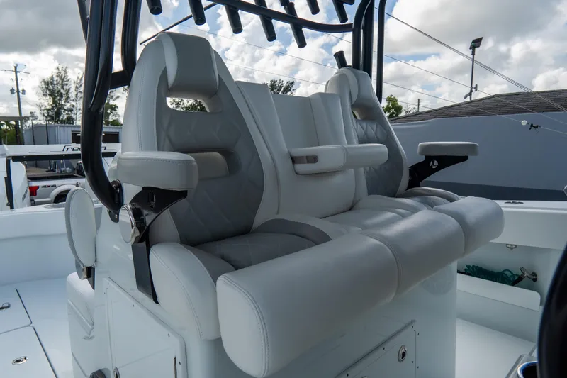  Yacht Photos Pics Luxurious seating on 2024 Freeman 38 boat, featuring plush, ergonomic design and modern aesthetics.