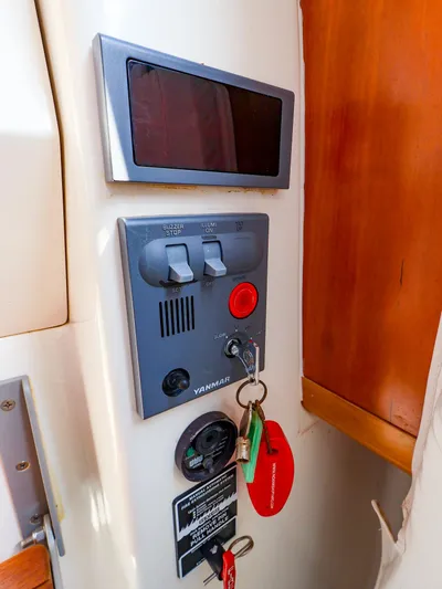  Yacht Photos Pics Control panel of a 2004 True North 38 boat with Yanmar engine controls.
