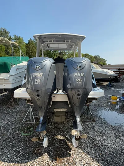  Yacht Photos Pics 2023 Chaparral 280 OSX boat with twin Yamaha 250 V6 outboard engines.