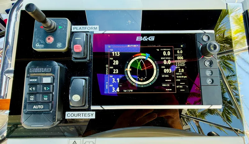 Freedom Yacht Photos Pics B&G navigation system on 2015 Beneteau Oceanis 55 yacht dashboard.