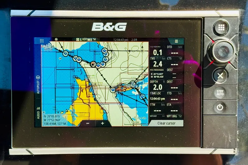 Freedom Yacht Photos Pics B&G navigation system on a 2015 Beneteau Oceanis 55 sailboat, displaying nautical charts.