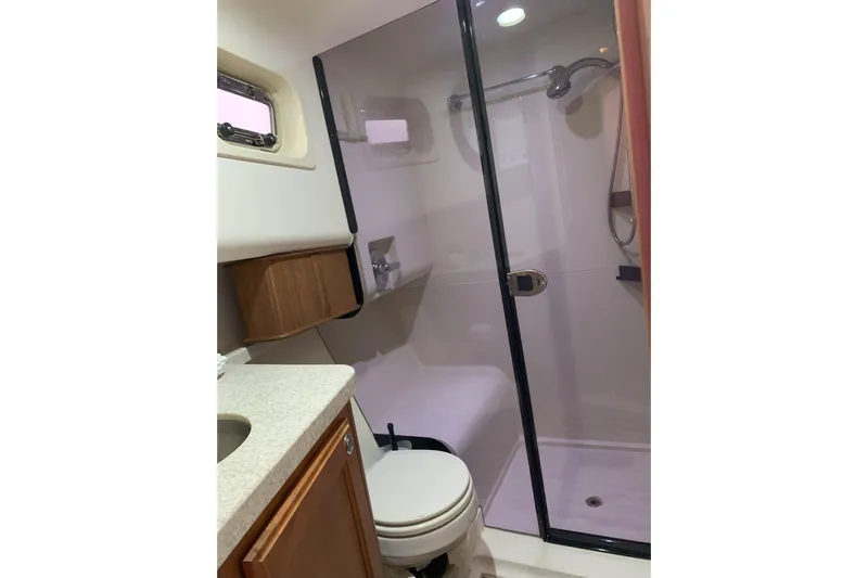 Nite Owl Yacht Photos Pics spacious shower stall with seating