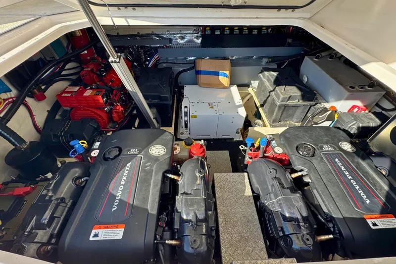  Yacht Photos Pics Engine room of 2021 Regal 38 Grande Coupe with Volvo Penta engines.