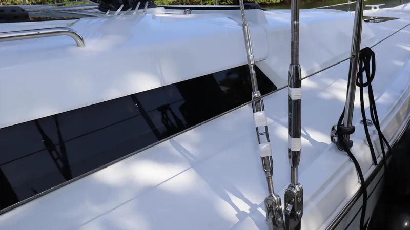 Wisp Yacht Photos Pics 2020 Hanse 388 yacht deck with sleek design and rigging details.