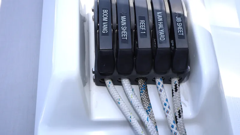 Wisp Yacht Photos Pics Control lines on a 2020 Hanse 388 sailboat, labeled for various sailing functions.