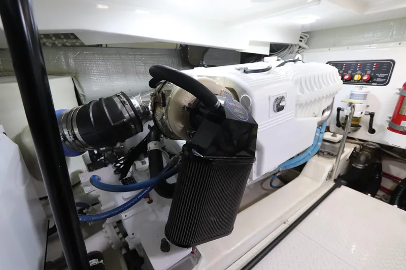 Lady K Yacht Photos Pics Engine room of 2020 Tiara Yachts 43 Open, showcasing modern marine machinery.