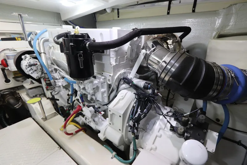 Lady K Yacht Photos Pics Engine room of 2020 Tiara Yachts 43 Open, showcasing advanced marine machinery.