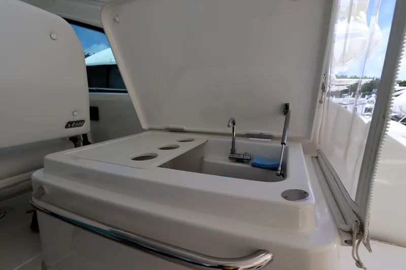 Lady K Yacht Photos Pics Tiara Yachts 43 Open 2020 model with onboard sink and storage area.