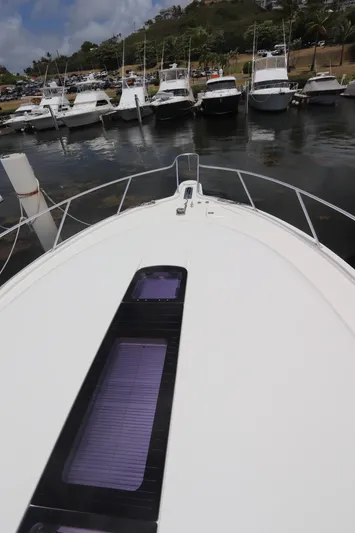 Lady K Yacht Photos Pics 2020 Tiara Yachts 43 Open docked, view from bow, marina background.