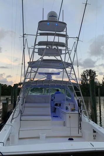 Lady K Yacht Photos Pics 2020 Tiara Yachts 43 Open at dock, featuring advanced navigation equipment and spacious deck.