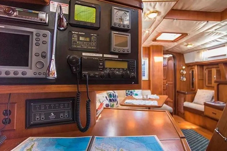 Wild Spirit Yacht Photos Pics Navigation equipment and cozy interior of a 1999 Passport 456 yacht.