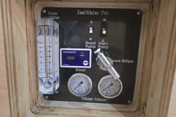 Tetelestai Yacht Photos Pics Control panel of SeaWater Pro water maker on 2011 Lagoon 400 yacht.