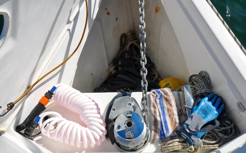 Coralee Yacht Photos Pics Hunter 45CC - Coralee - Fore Deck - Windlass and Chain Locker