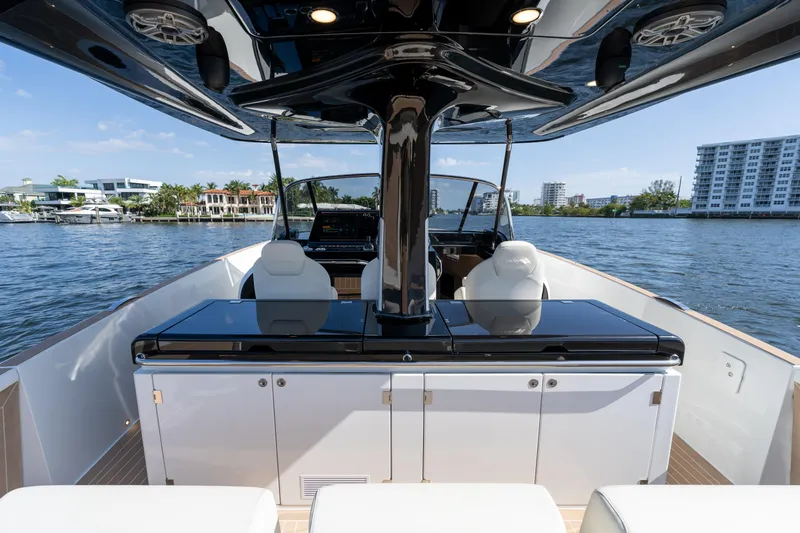  Yacht Photos Pics 2025 Solaris Power 44 Open yacht interior with sleek design and waterfront view.