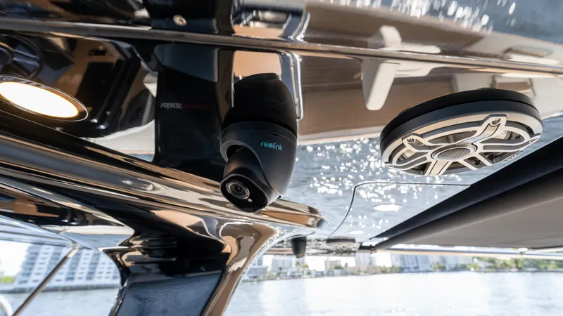  Yacht Photos Pics 2025 Solaris Power 44 Open yacht interior with camera and speaker system.