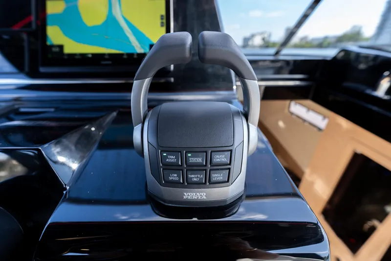  Yacht Photos Pics Control panel of 2025 Solaris Power 44 Open yacht with navigation display.