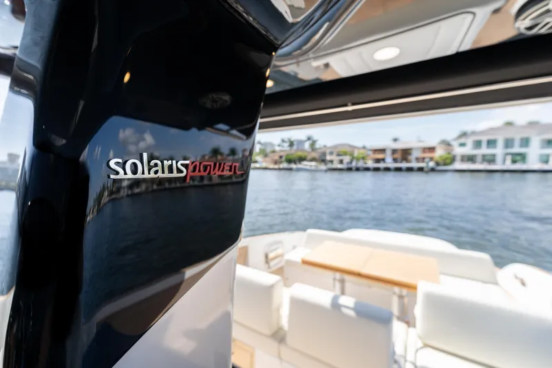  Yacht Photos Pics 2025 Solaris Power 44 Open yacht interior with waterfront view.