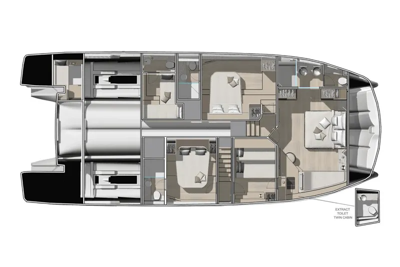 Yacht Photos Pics Manufacturer Provided Image: Floor plan of the 2026 Prestige M7 yacht, showcasing luxurious cabin layout.