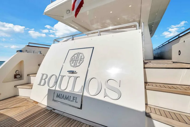 Boulos Yacht Photos Pics Luxury yacht "Boulos" docked in Miami, Florida, Gianetti 86, 2003 model.