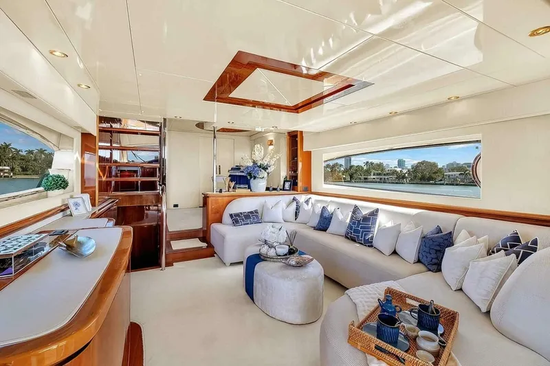 Boulos Yacht Photos Pics Luxurious interior of 2003 Gianetti 86 yacht with elegant seating and decor.