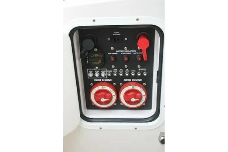  Yacht Photos Pics Control panel of 2011 Four Winns V335 boat with engine and battery switches.